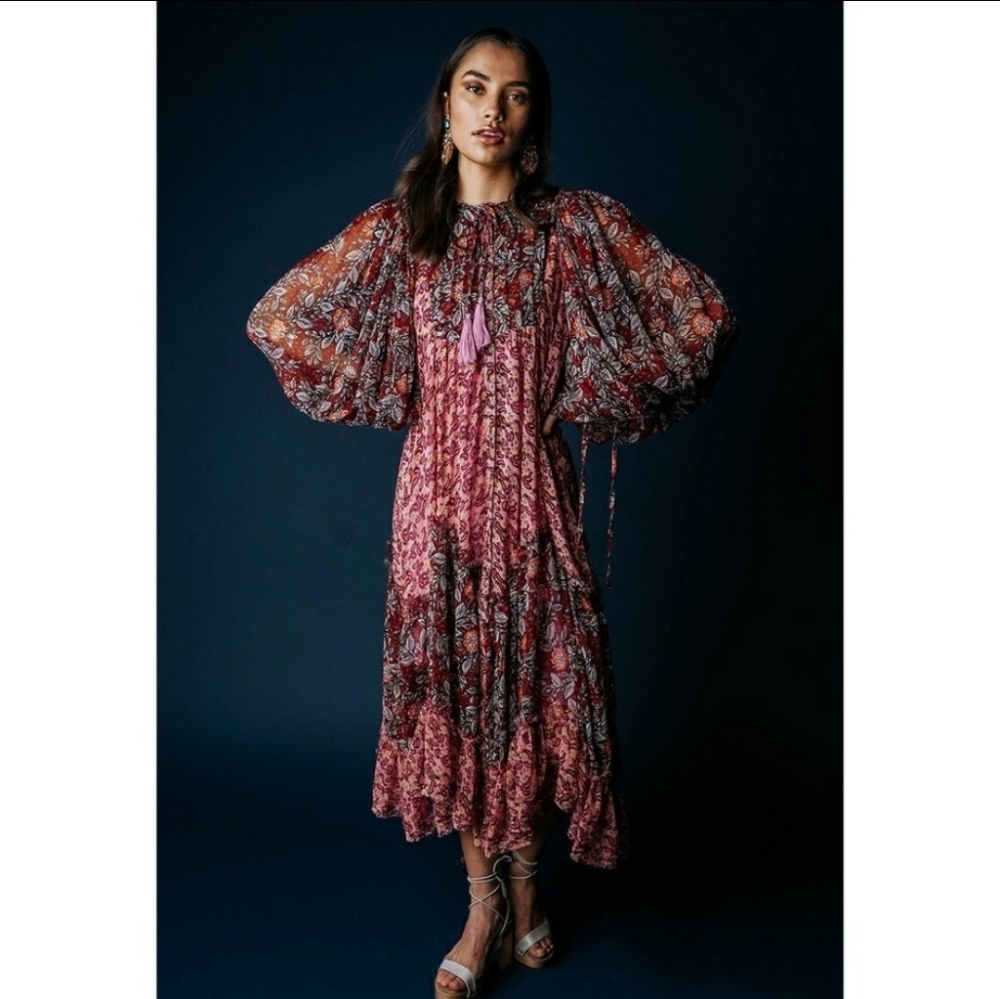 Free People Estelle Chiffon Bohemian Peasant Maxi - Picture 2 of 13